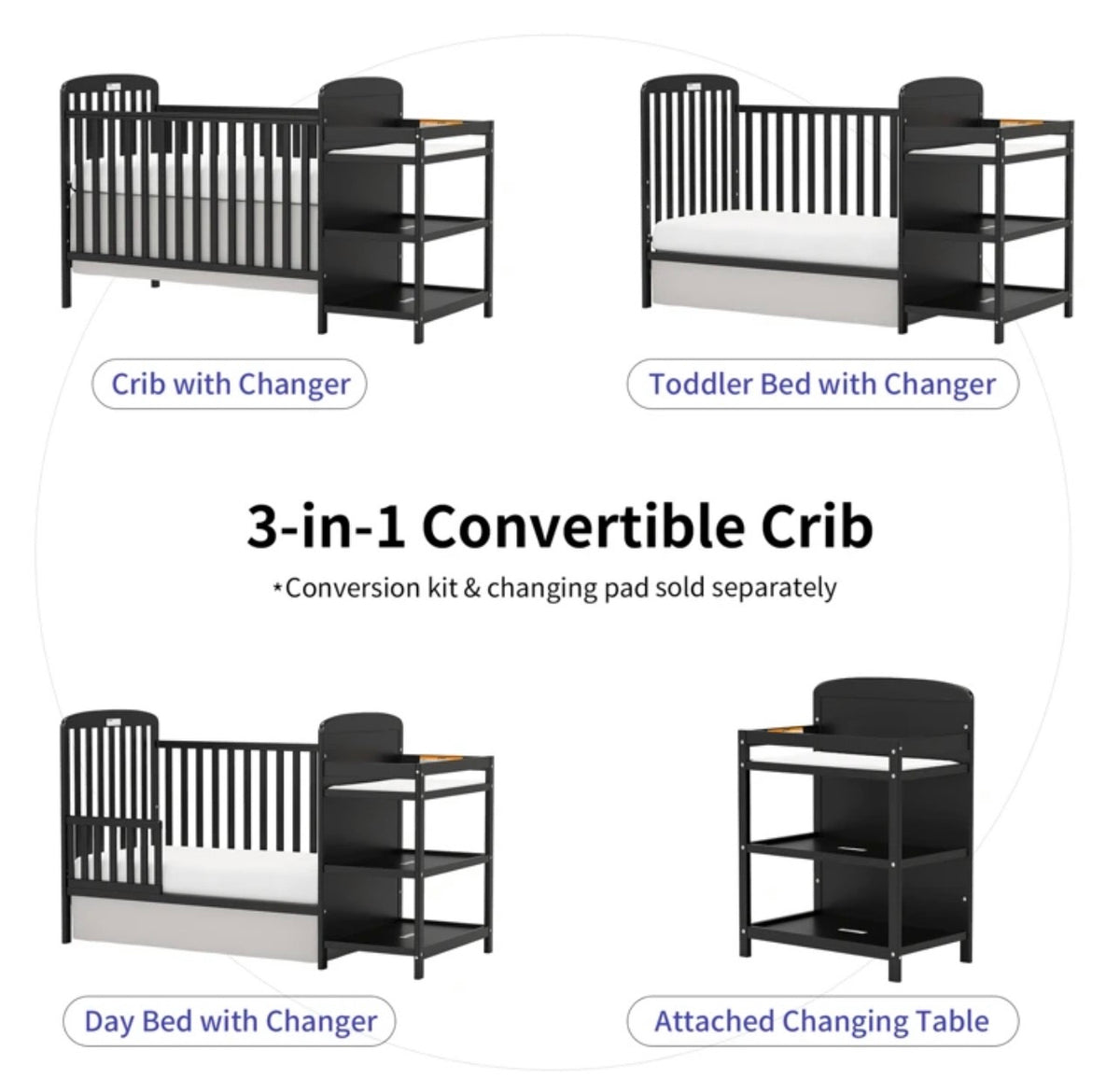 TidyMini™ EverNest 3-in-1 Convertible Crib & Changing Station