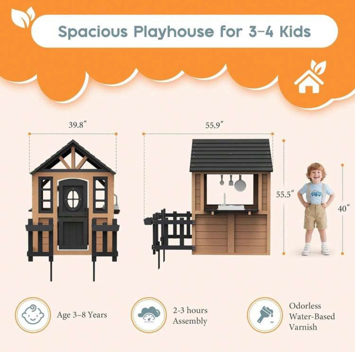 TidyMini Little Haven™ Backyard Playhouse with Pretend Kitchen