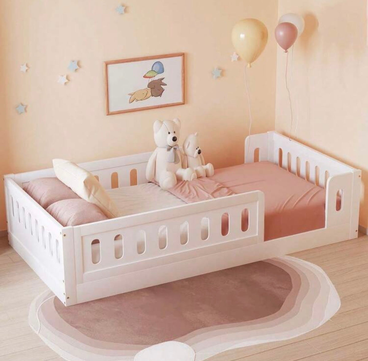 TidyMini Haven™ Twin Montessori Floor Bed with Guardrails