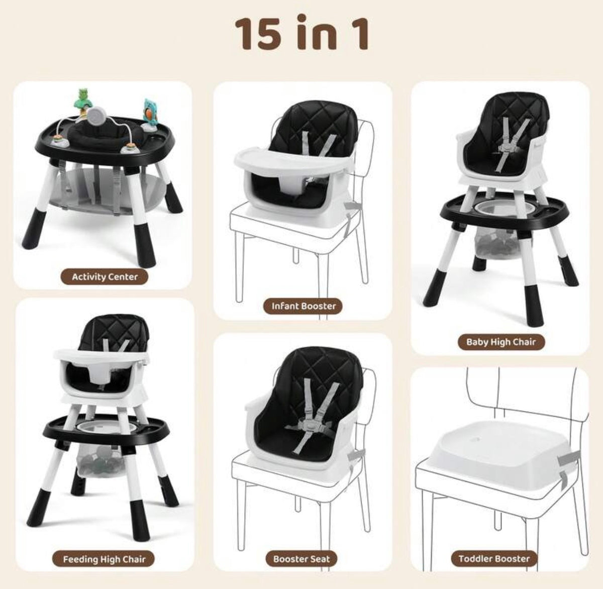 TidyMini™ EverGrow 15-in-1 Convertible High Chair — Booster Seat, Activity Center, Kids Table & Chair System
