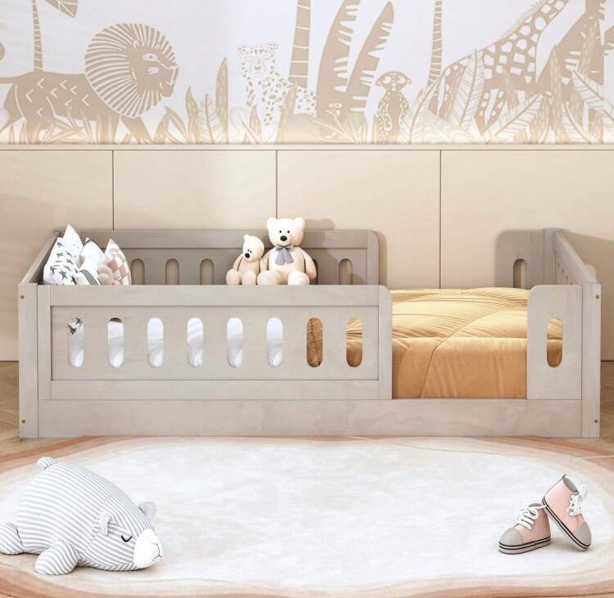 TidyMini Haven™ Twin Montessori Floor Bed with Guardrails