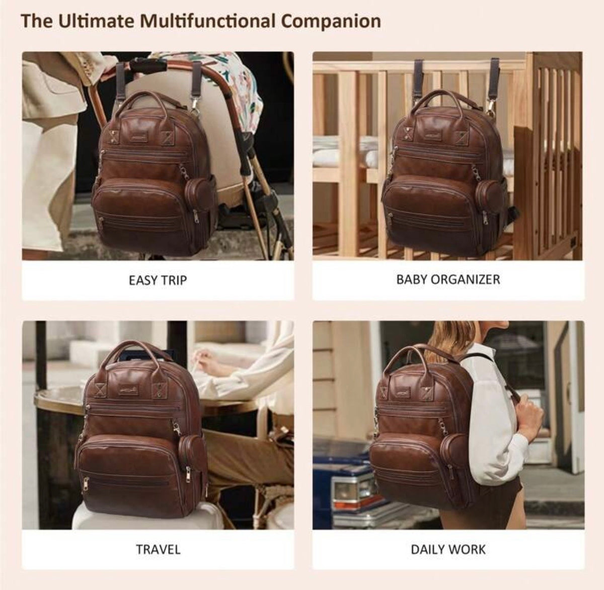 TidyMini™ LuxeCarry Vegan Leather Diaper Backpack & Changing Set