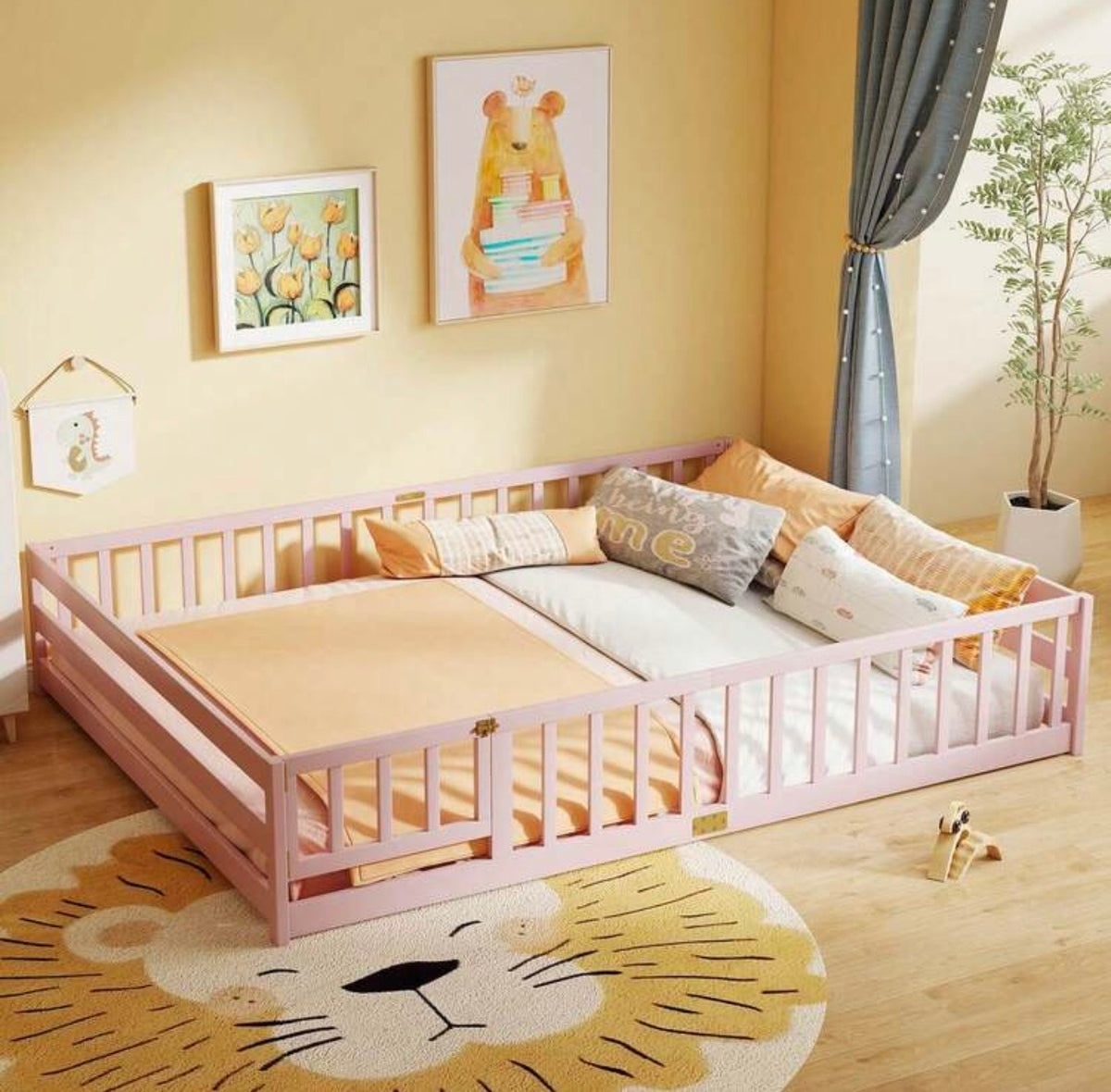 TidyMini DreamHaven™ Queen Floor Bed with Guardrails & Removable Door