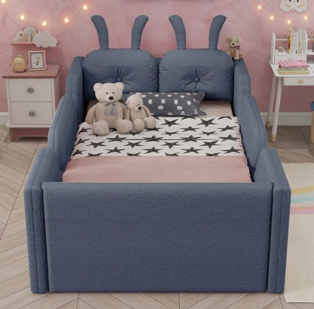 TidyMini BunnyNest™ Upholstered Twin Kids Bed with Guardrails