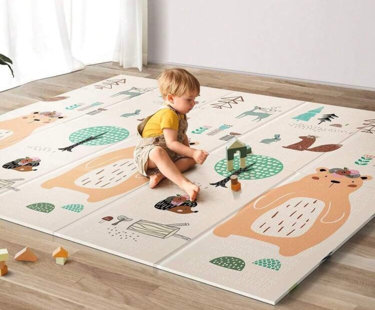 TidyMini™ CloudCrawl Double-Sided Foldable Baby Play Mat — Waterproof Cushioned XPE Crawling Mat, 79” × 71”