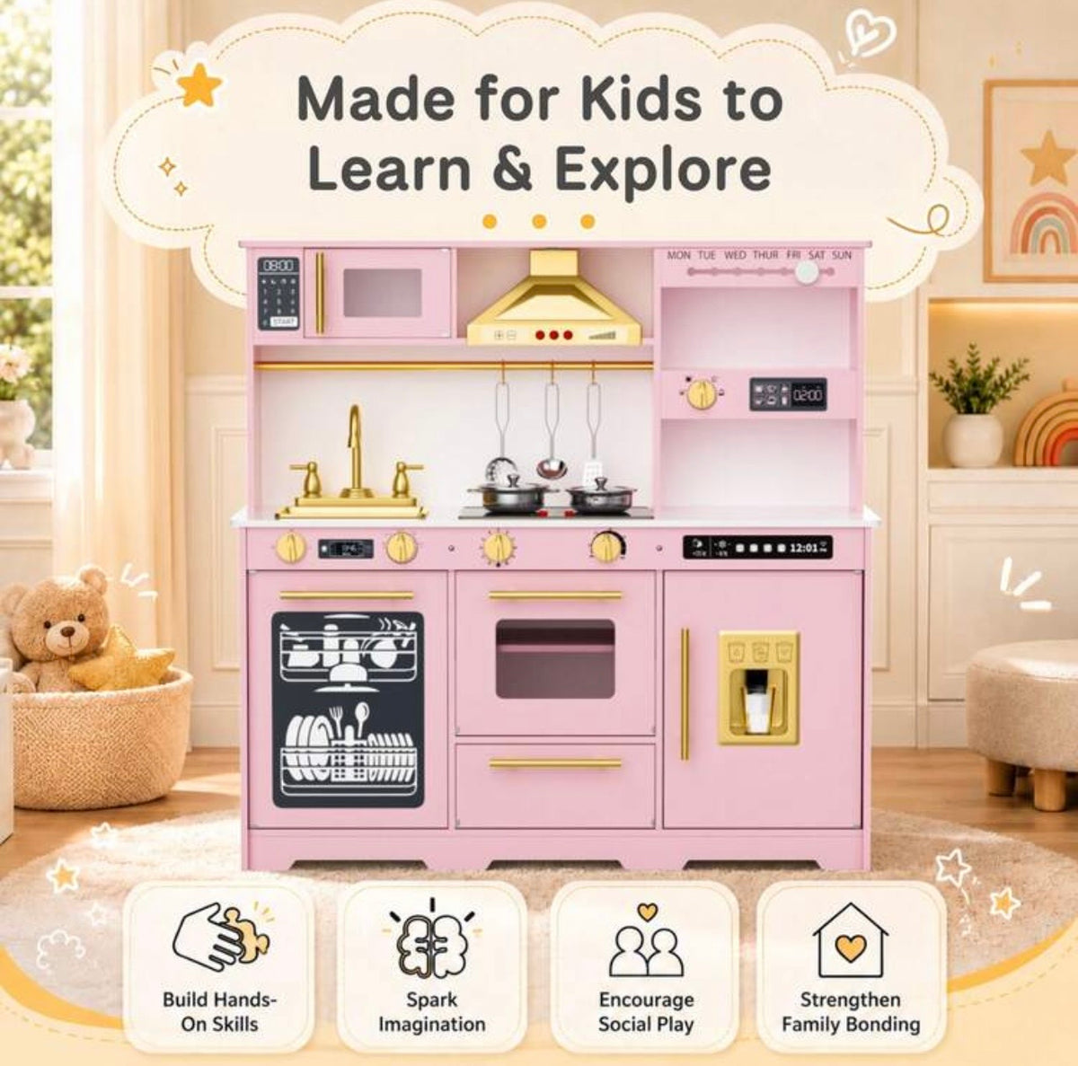 TidyMini RoséChef™ Interactive Play Kitchen with Lights, Sounds & Ice Maker
