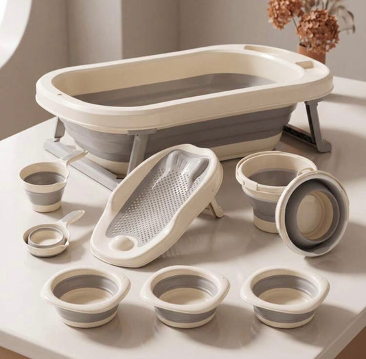 TidyMini™ HaloBath 7-in-1 Complete Baby Bath System — Foldable Bathtub with Newborn Support & Bath Accessories