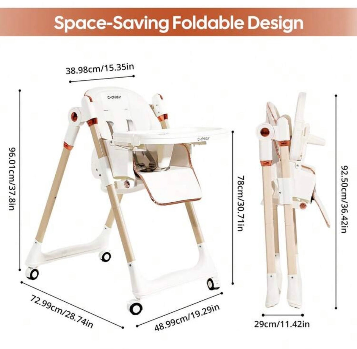 TidyMini™ FlexFold Adjustable High Chair — Reclining, Foldable & Rolling with Removable Double Tray