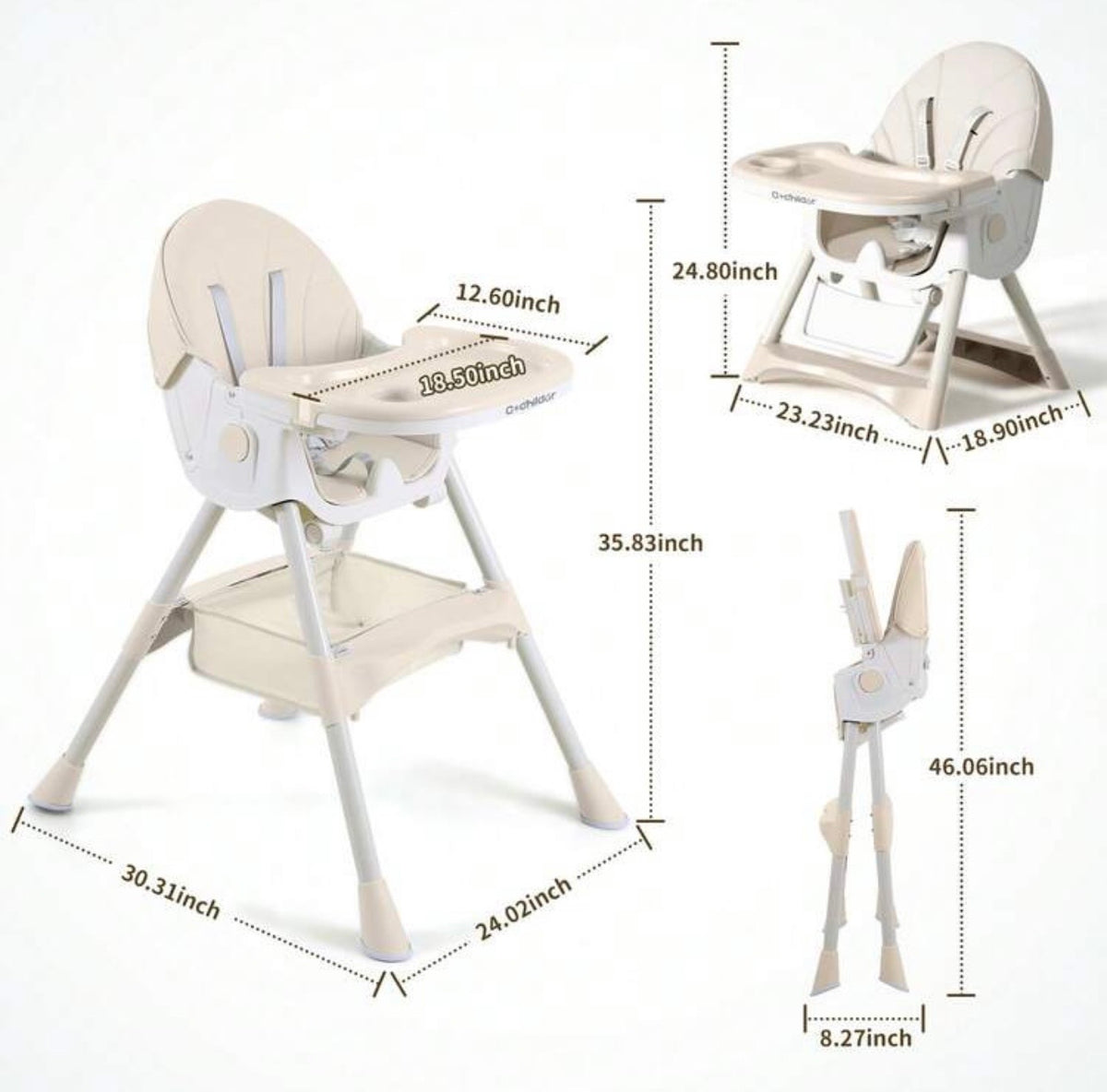 TidyMini™ GlideNest 4-in-1 Convertible High Chair — Adjustable Recline, Rolling & Rocking Modes, 5-Point Harness