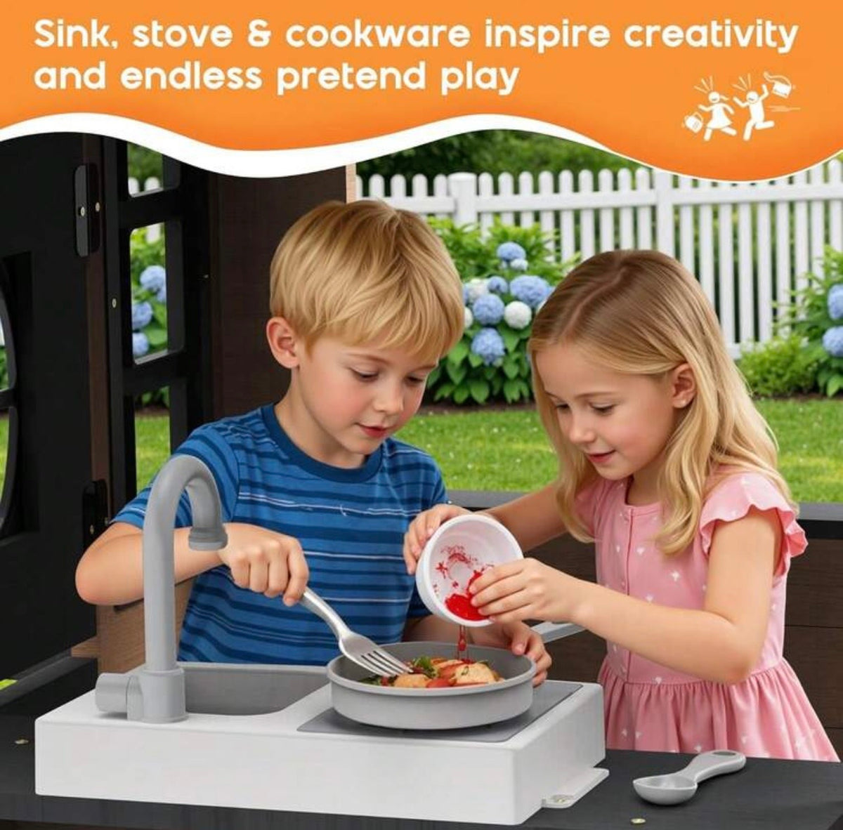 TidyMini Little Haven™ Backyard Playhouse with Pretend Kitchen