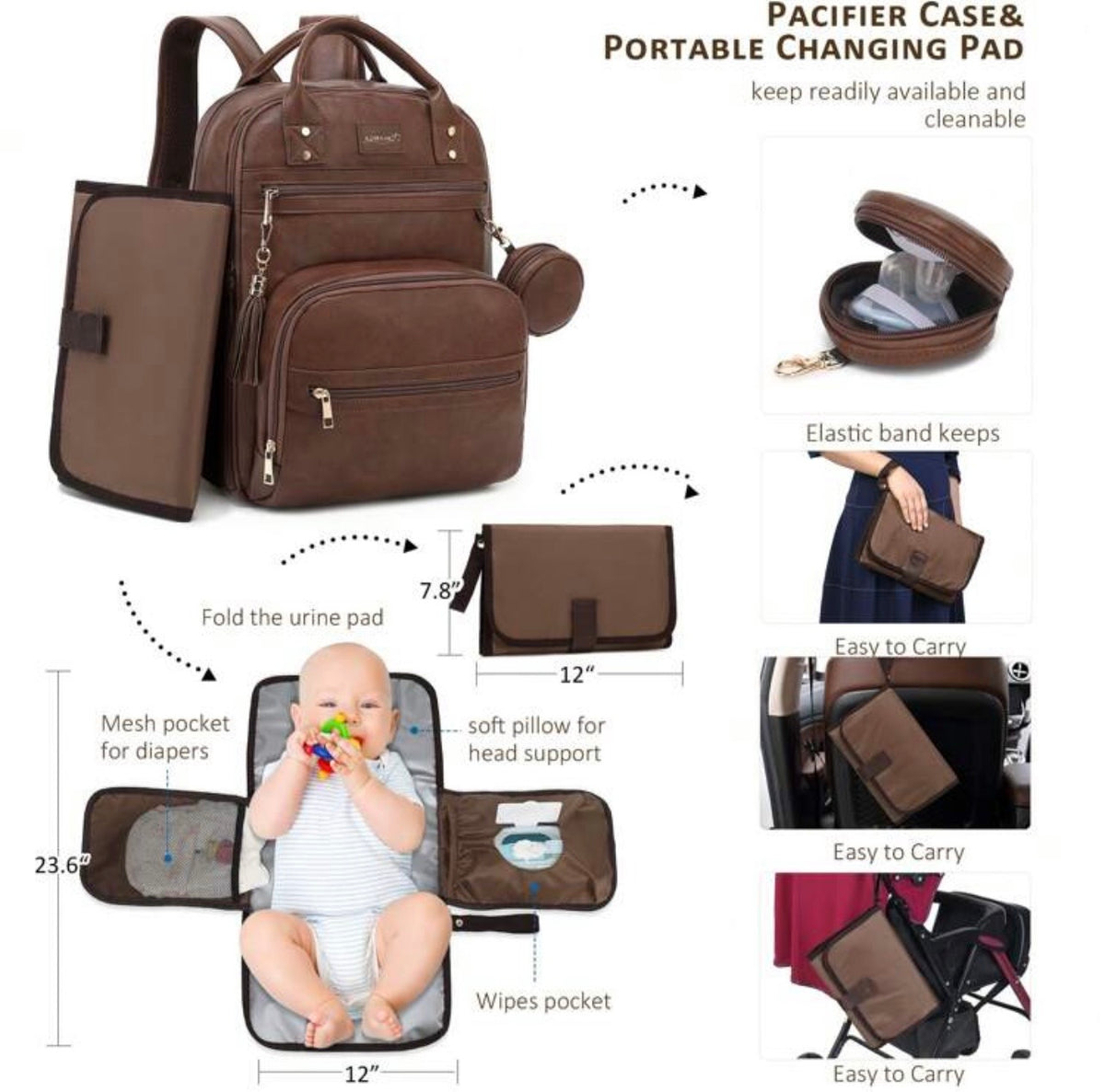 TidyMini™ LuxeCarry Vegan Leather Diaper Backpack & Changing Set