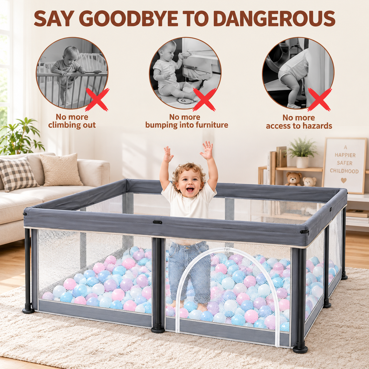 TidyMini™ Fold & Play Baby Playpen with Mesh Sides & Ball Pit