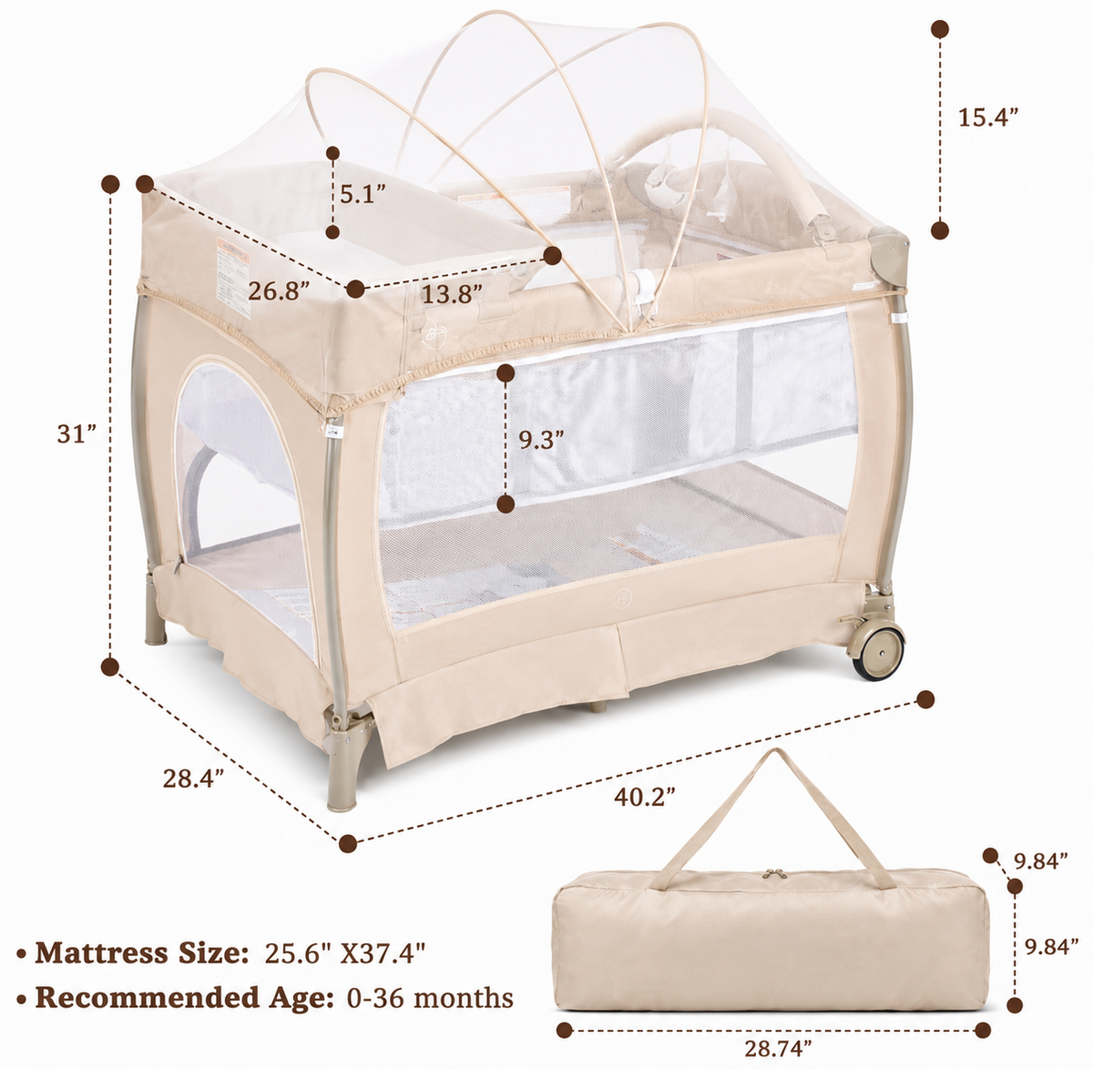 TidyMini™ Nest & Go 5-in-1 Baby Playard with Bassinet, Changing Station & Canopy