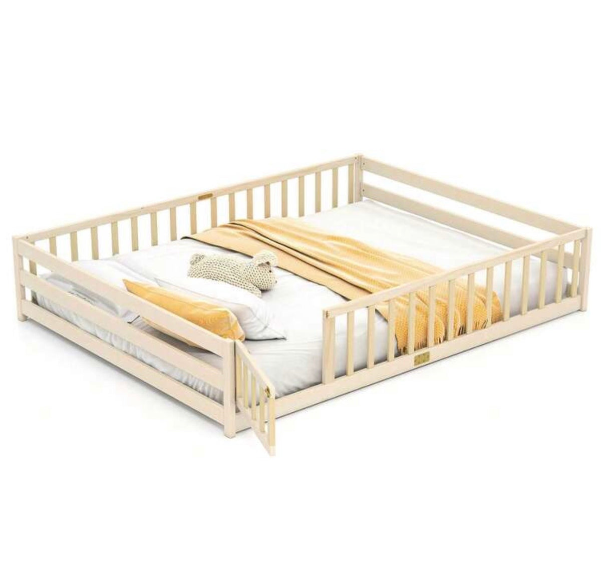 TidyMini DreamHaven™ Queen Floor Bed with Guardrails & Removable Door