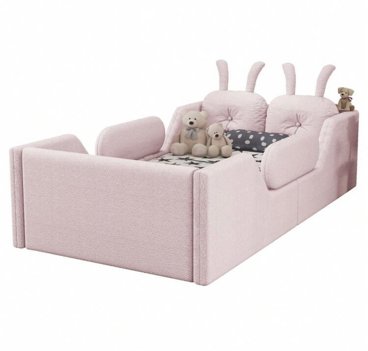 TidyMini BunnyNest™ Upholstered Twin Kids Bed with Guardrails