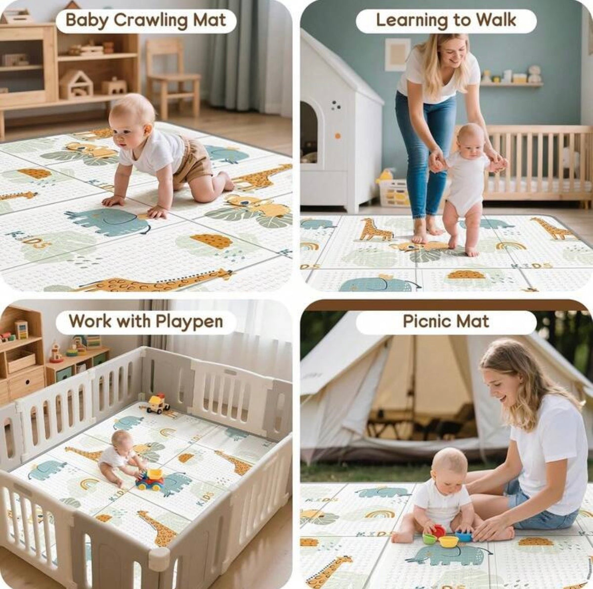 TidyMini™ CloudCrawl Double-Sided Foldable Baby Play Mat — Waterproof Cushioned XPE Crawling Mat, 79” × 71”