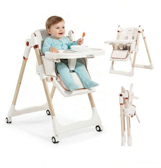 TidyMini™ FlexFold Adjustable High Chair — Reclining, Foldable & Rolling with Removable Double Tray