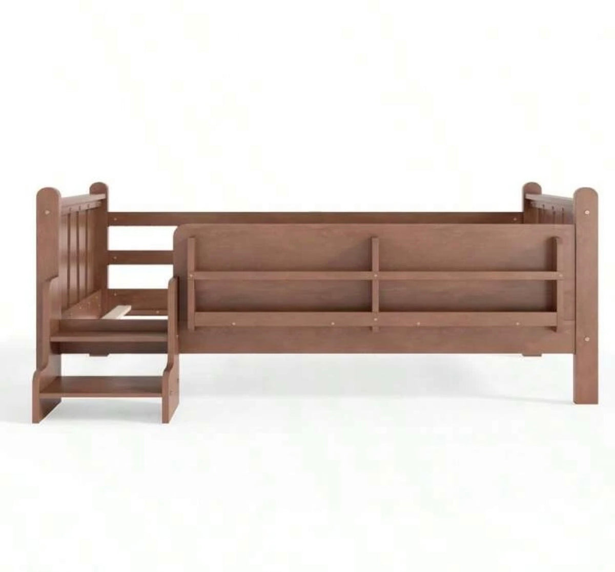 TidyMini™ StoryStep Twin Floor Bed with Bookcase Guardrail & Stairs