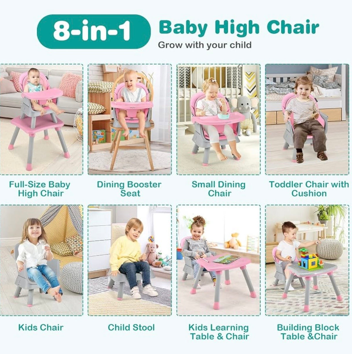 TidyMini™ GrowNest 8-in-1 Convertible High Chair — Booster, Toddler Chair & Activity Table