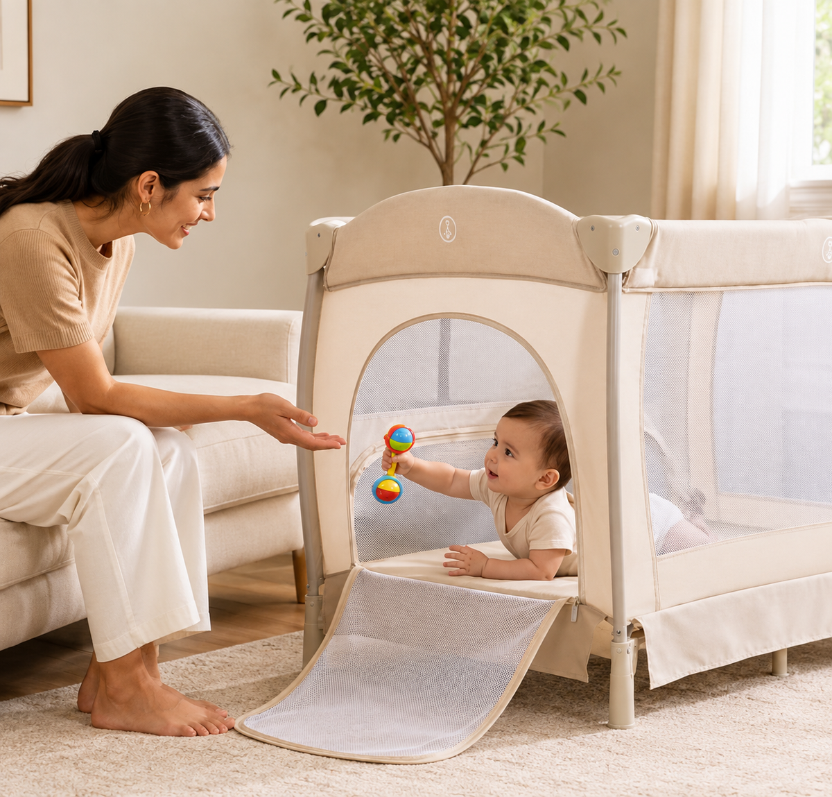 TidyMini™ Nest & Go 5-in-1 Baby Playard with Bassinet, Changing Station & Canopy