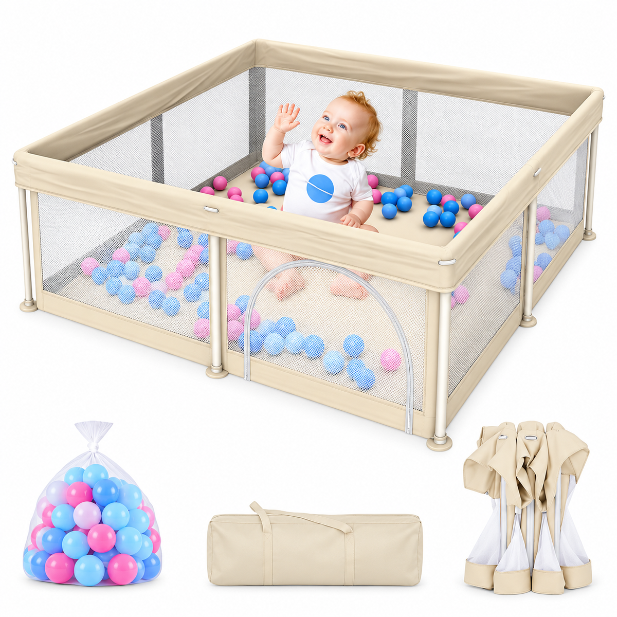 TidyMini™ Fold & Play Baby Playpen with Mesh Sides & Ball Pit