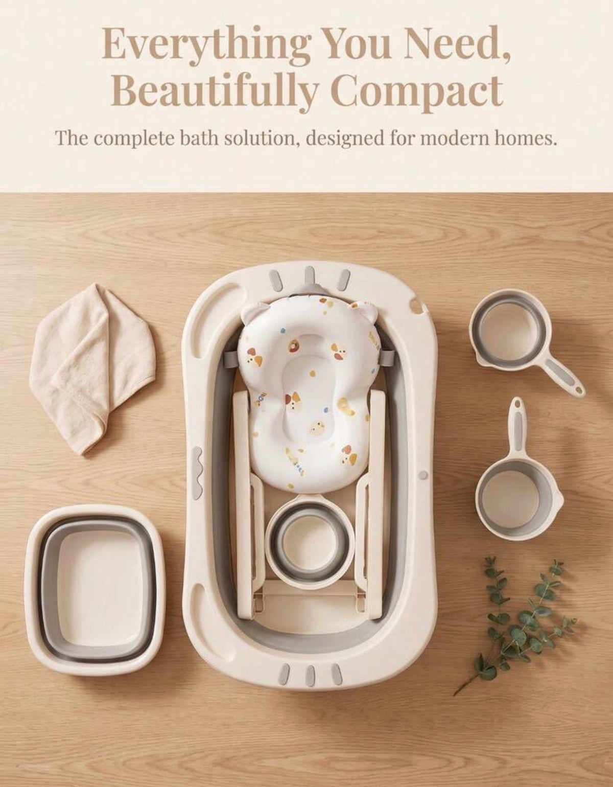 TidyMini™ BathNest 6-in-1 Complete Baby Bathing System — Foldable Bathtub with Newborn Support & Bath Essentials