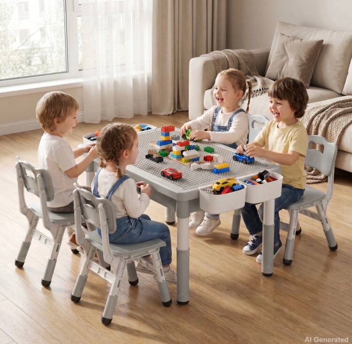 TidyMini™ CreateNest Adjustable Kids Activity Table & Chair Set — Drawing, Building Block, Storage & Play Table