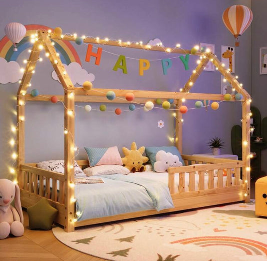 TidyMini™ DreamHaus™ Twin House Floor Bed with Guardrails