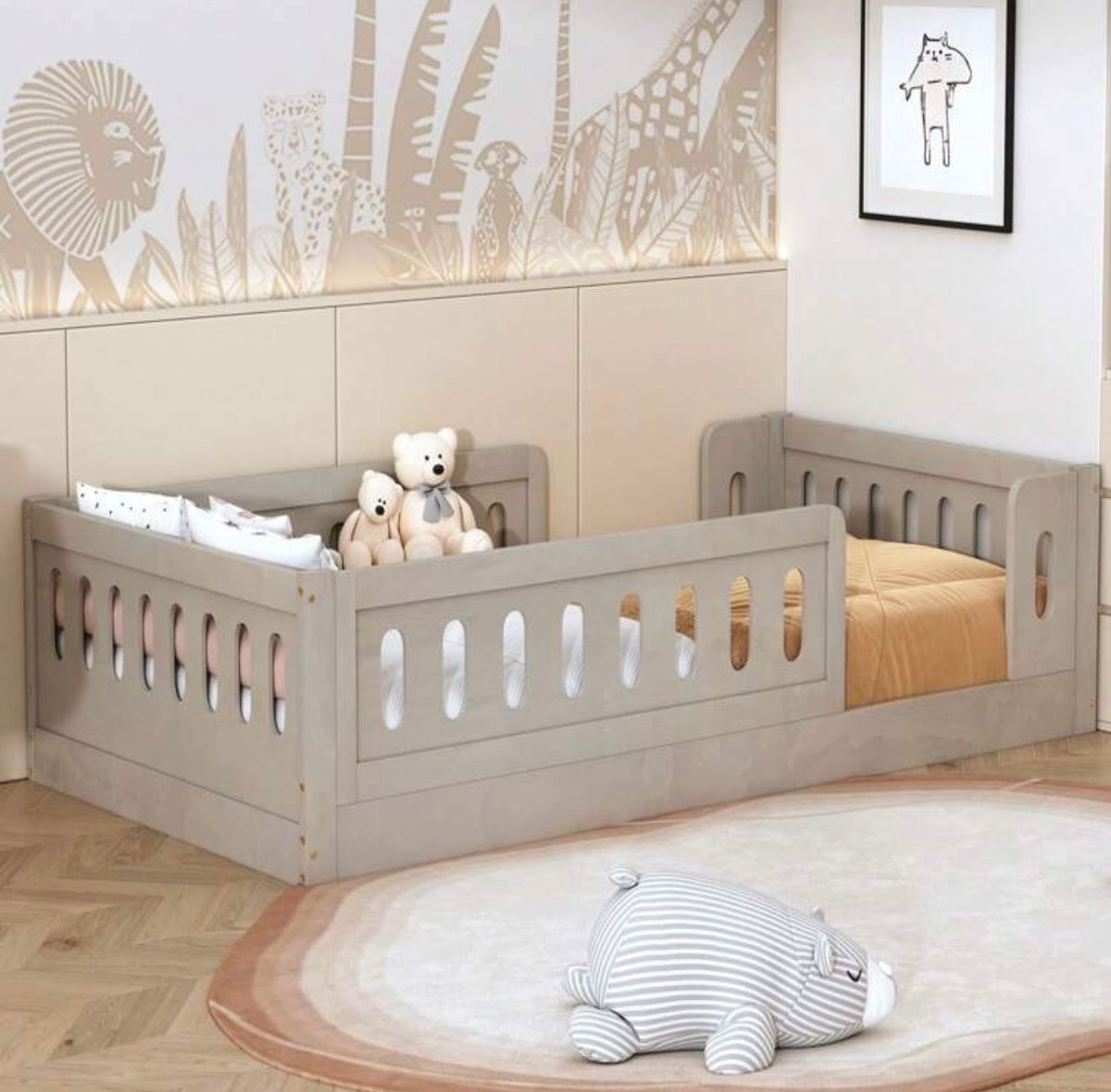 TidyMini Haven™ Twin Montessori Floor Bed with Guardrails