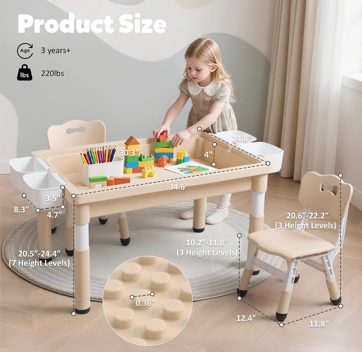 TidyMini™ CreateNest Adjustable Kids Activity Table & Chair Set — Drawing, Building Block, Storage & Play Table