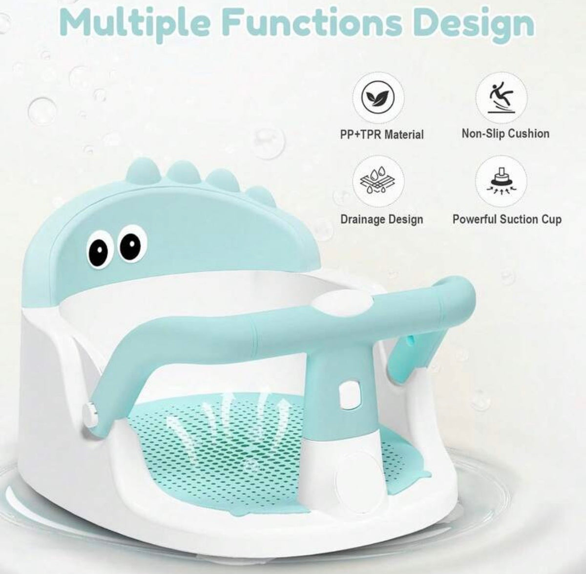 TidyMini™ DinoSit Baby Bath Seat — 360° Support with Non-Slip Cushion & Suction Base