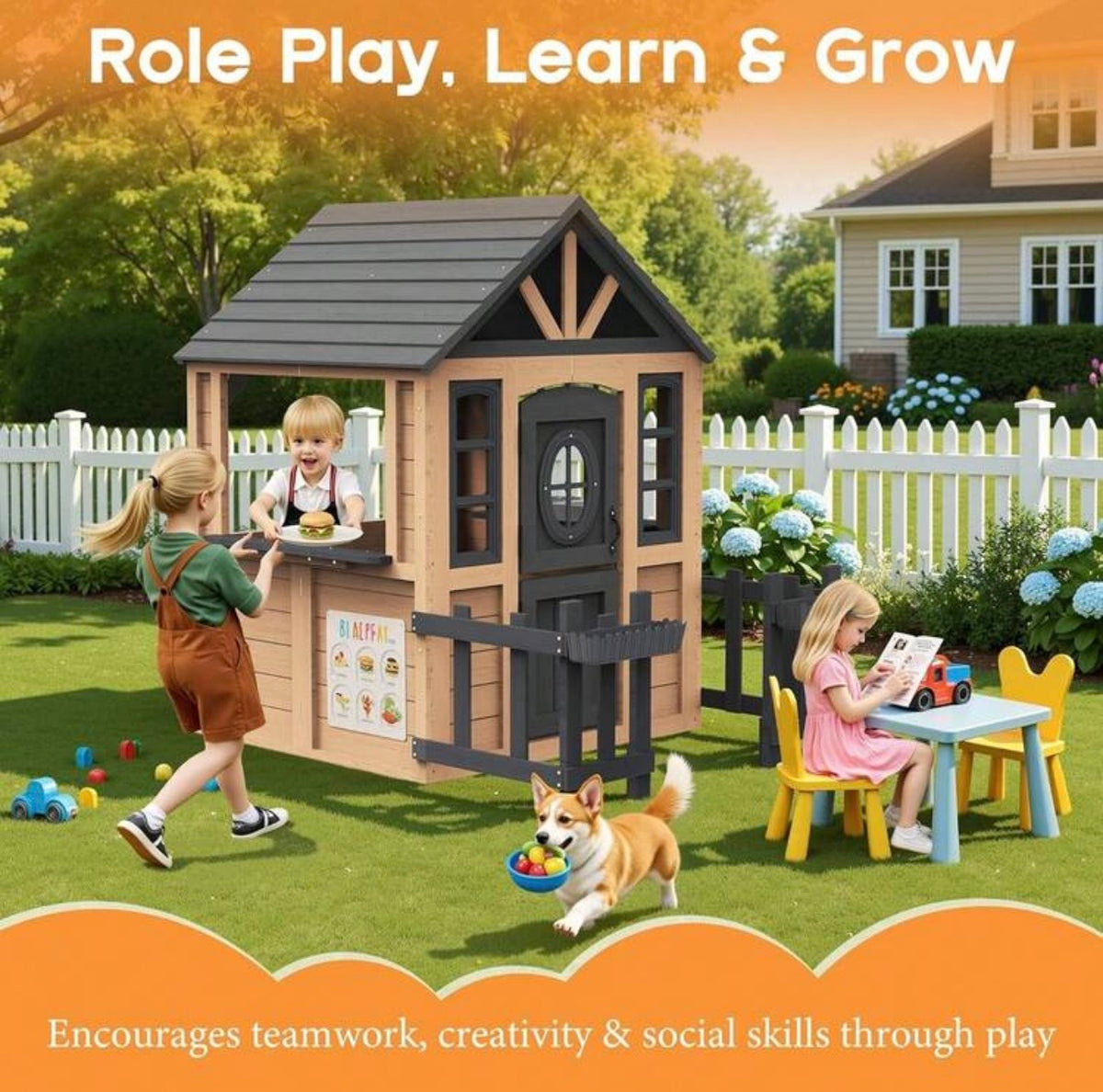 TidyMini Little Haven™ Backyard Playhouse with Pretend Kitchen