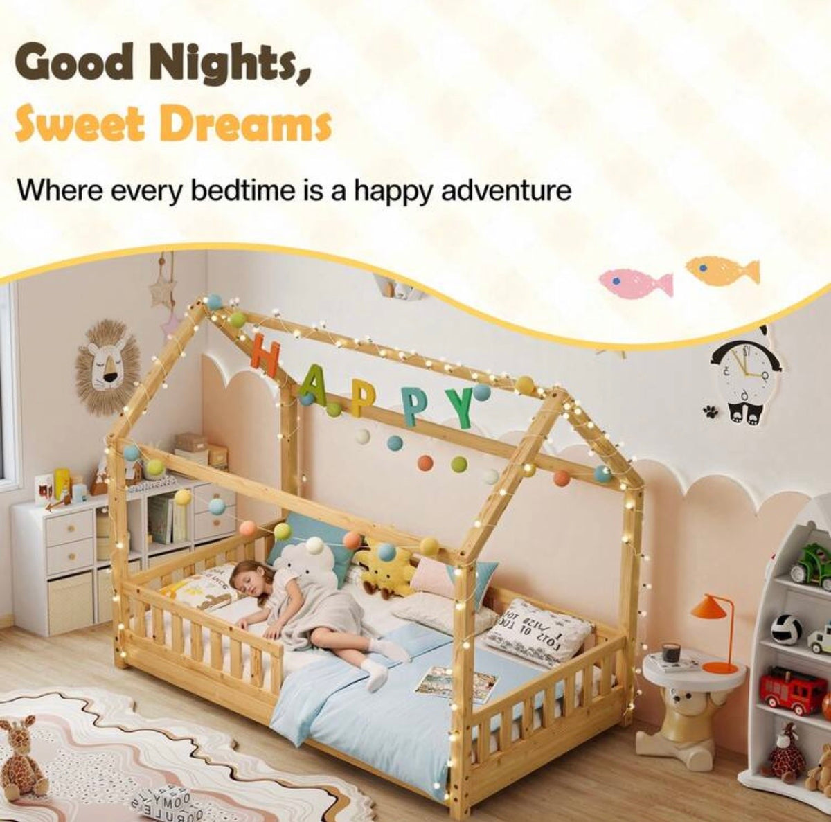 TidyMini™ DreamHaus™ Twin House Floor Bed with Guardrails