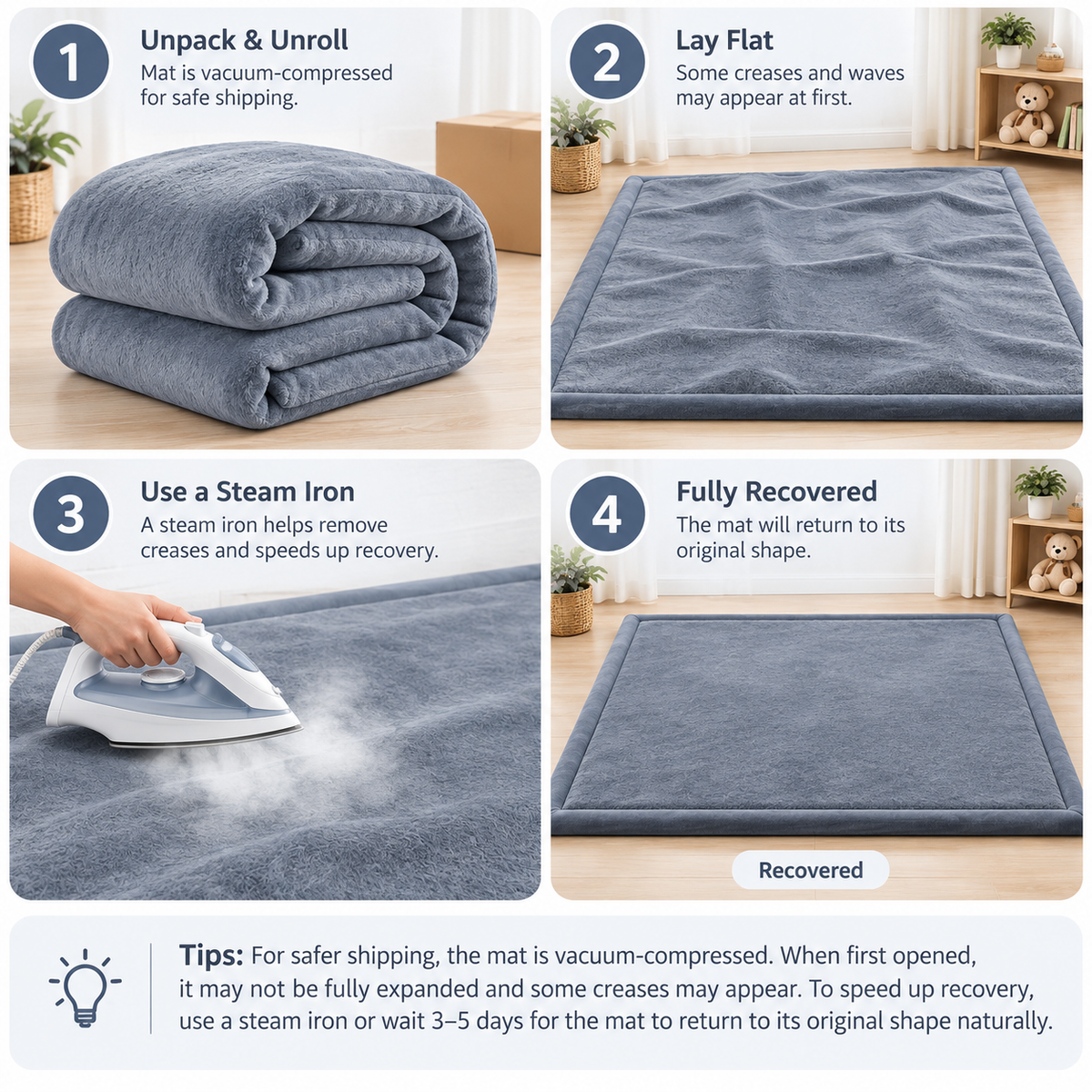 TidyMini™ CozyNest 3CM Plush Padded Play Mat — Extra-Thick Cushioned Floor Mat for Playrooms, Nurseries & Playpens