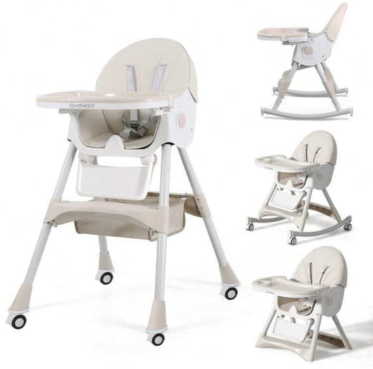 TidyMini™ GlideNest 4-in-1 Convertible High Chair — Adjustable Recline, Rolling & Rocking Modes, 5-Point Harness