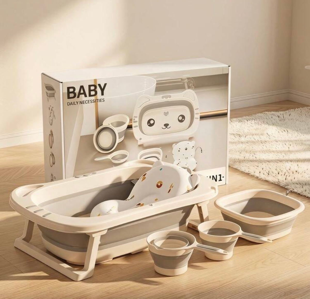 TidyMini™ BathNest 6-in-1 Complete Baby Bathing System — Foldable Bathtub with Newborn Support & Bath Essentials
