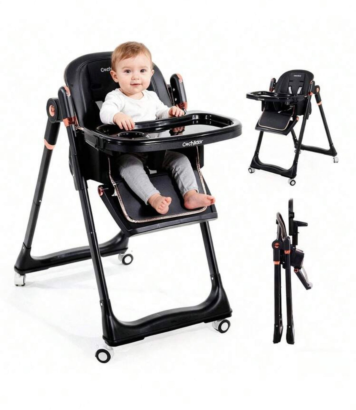 TidyMini™ FlexFold Adjustable High Chair — Reclining, Foldable & Rolling with Removable Double Tray