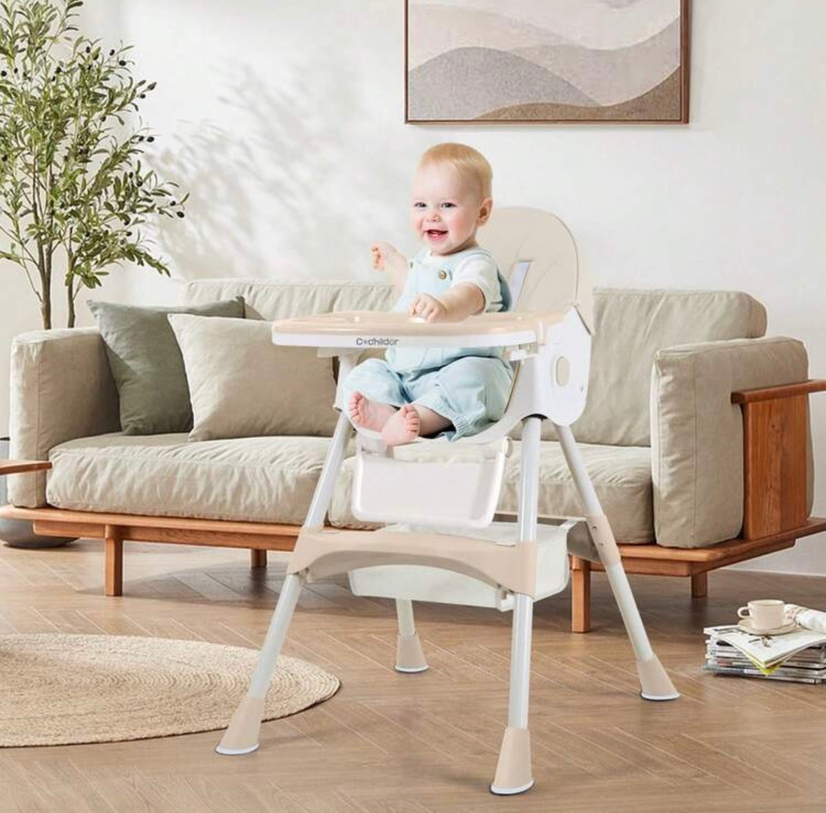 TidyMini™ GlideNest 4-in-1 Convertible High Chair — Adjustable Recline, Rolling & Rocking Modes, 5-Point Harness