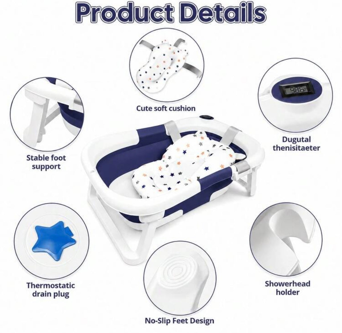 TidyMini™ AquaFold 3-in-1 Smart Baby Bathtub with Digital Thermometer & Newborn Cushion