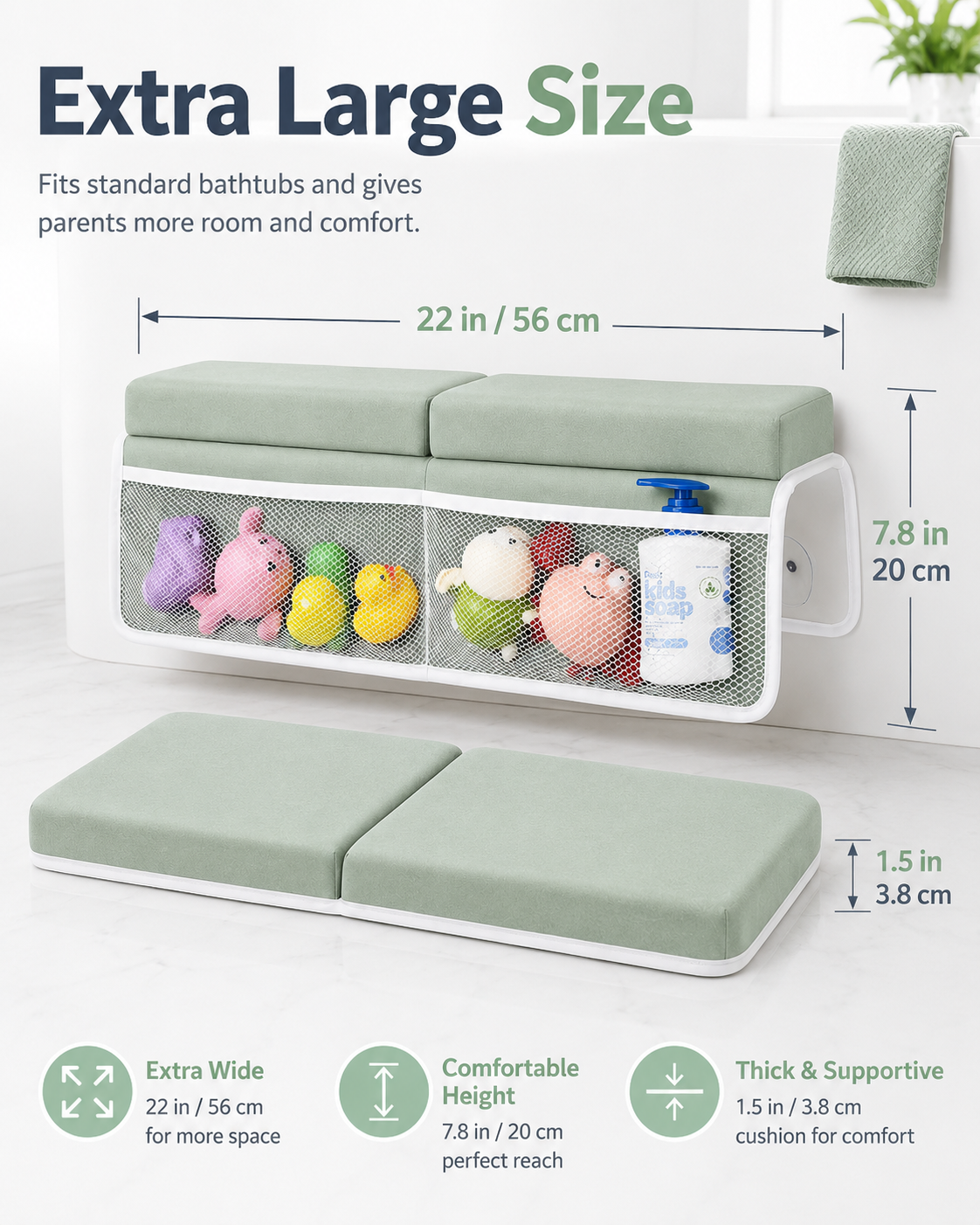 TidyMini™ BathCloud 2-in-1 Bath Kneeler & Elbow Rest — Cushioned Bath Support with 4 Storage Pockets