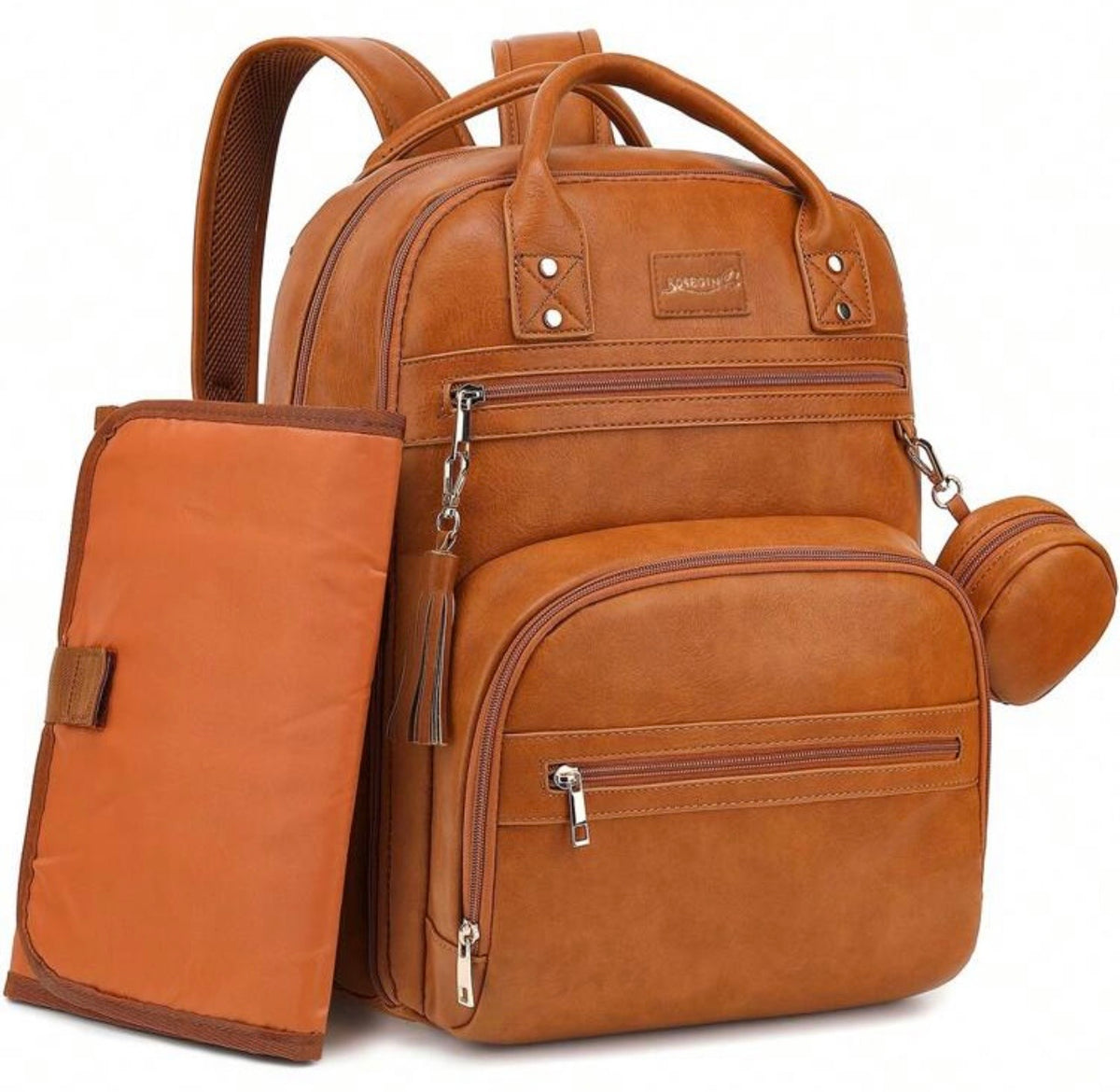 TidyMini™ LuxeCarry Vegan Leather Diaper Backpack & Changing Set
