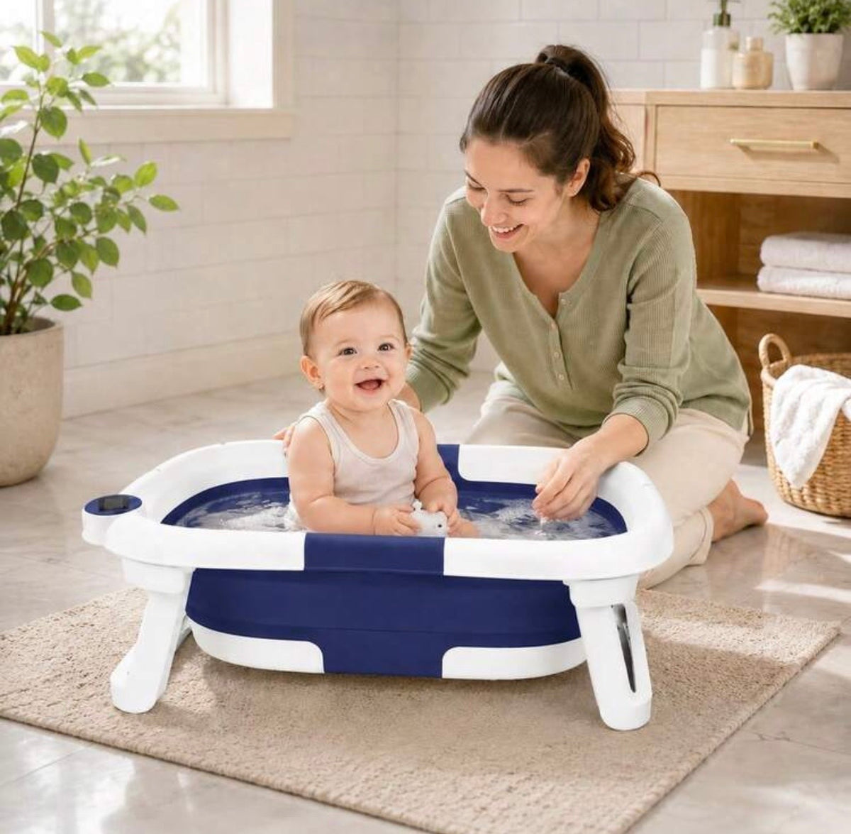 TidyMini™ AquaFold 3-in-1 Smart Baby Bathtub with Digital Thermometer & Newborn Cushion