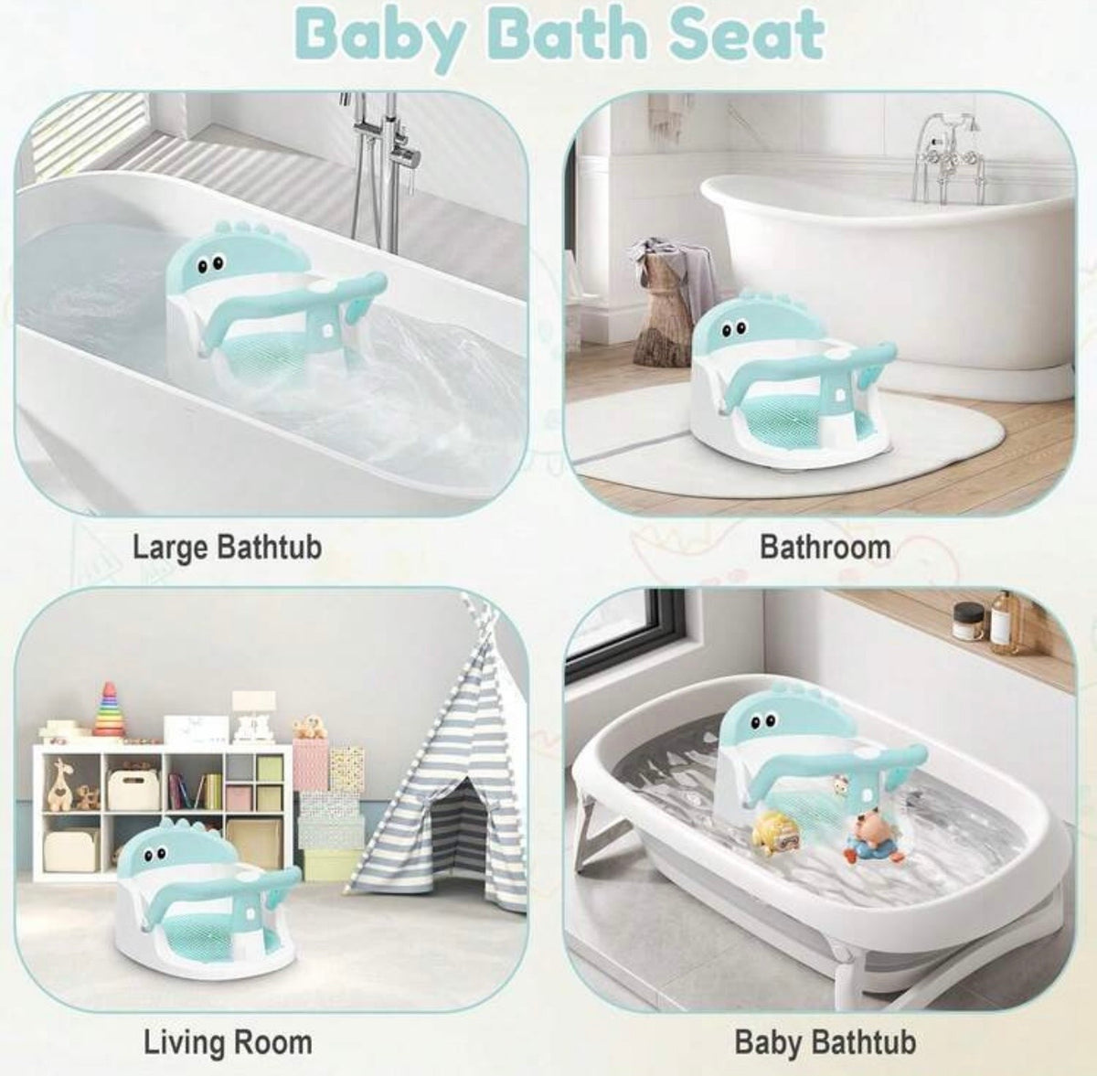 TidyMini™ DinoSit Baby Bath Seat — 360° Support with Non-Slip Cushion & Suction Base