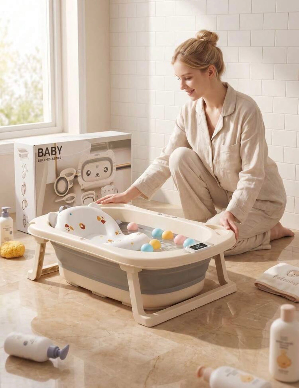 TidyMini™ BathNest 6-in-1 Complete Baby Bathing System — Foldable Bathtub with Newborn Support & Bath Essentials