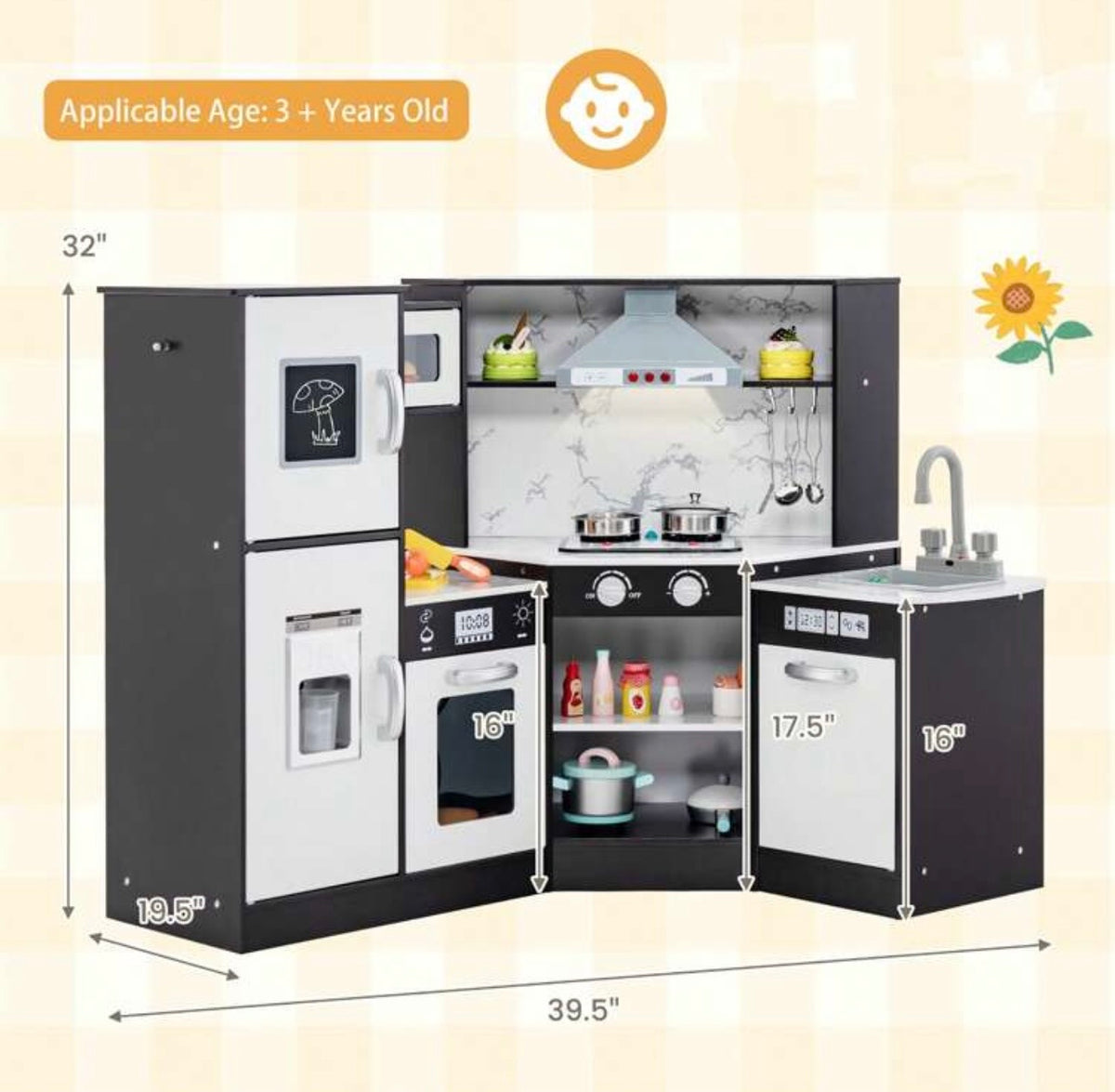 TidyMini GrandChef™ Interactive Corner Play Kitchen with Lights & Sounds