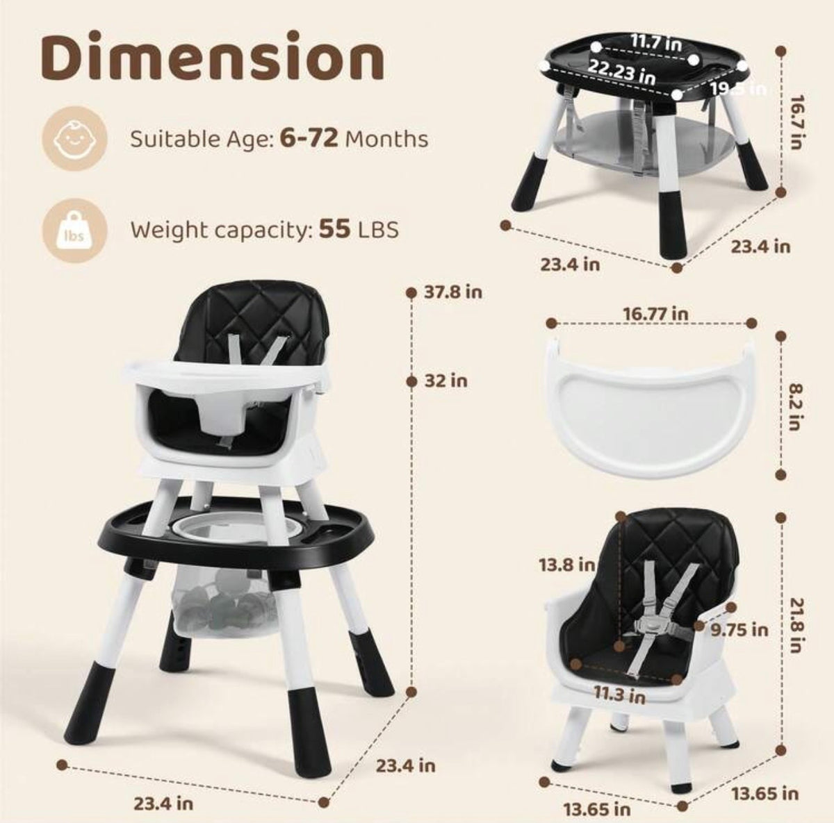 TidyMini™ EverGrow 15-in-1 Convertible High Chair — Booster Seat, Activity Center, Kids Table & Chair System