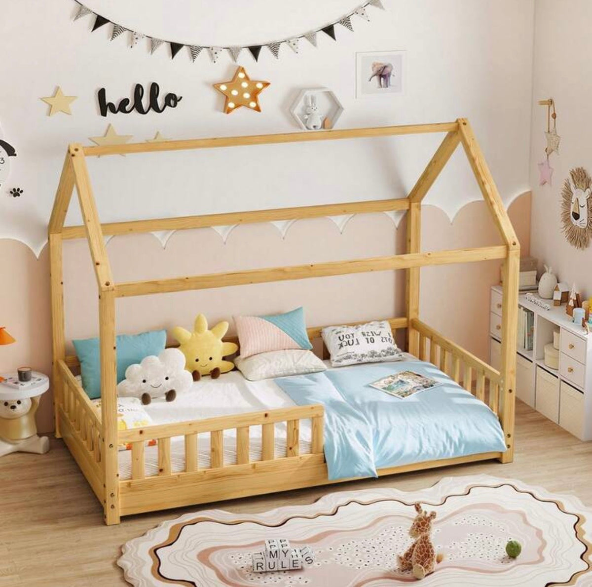 TidyMini™ DreamHaus™ Twin House Floor Bed with Guardrails