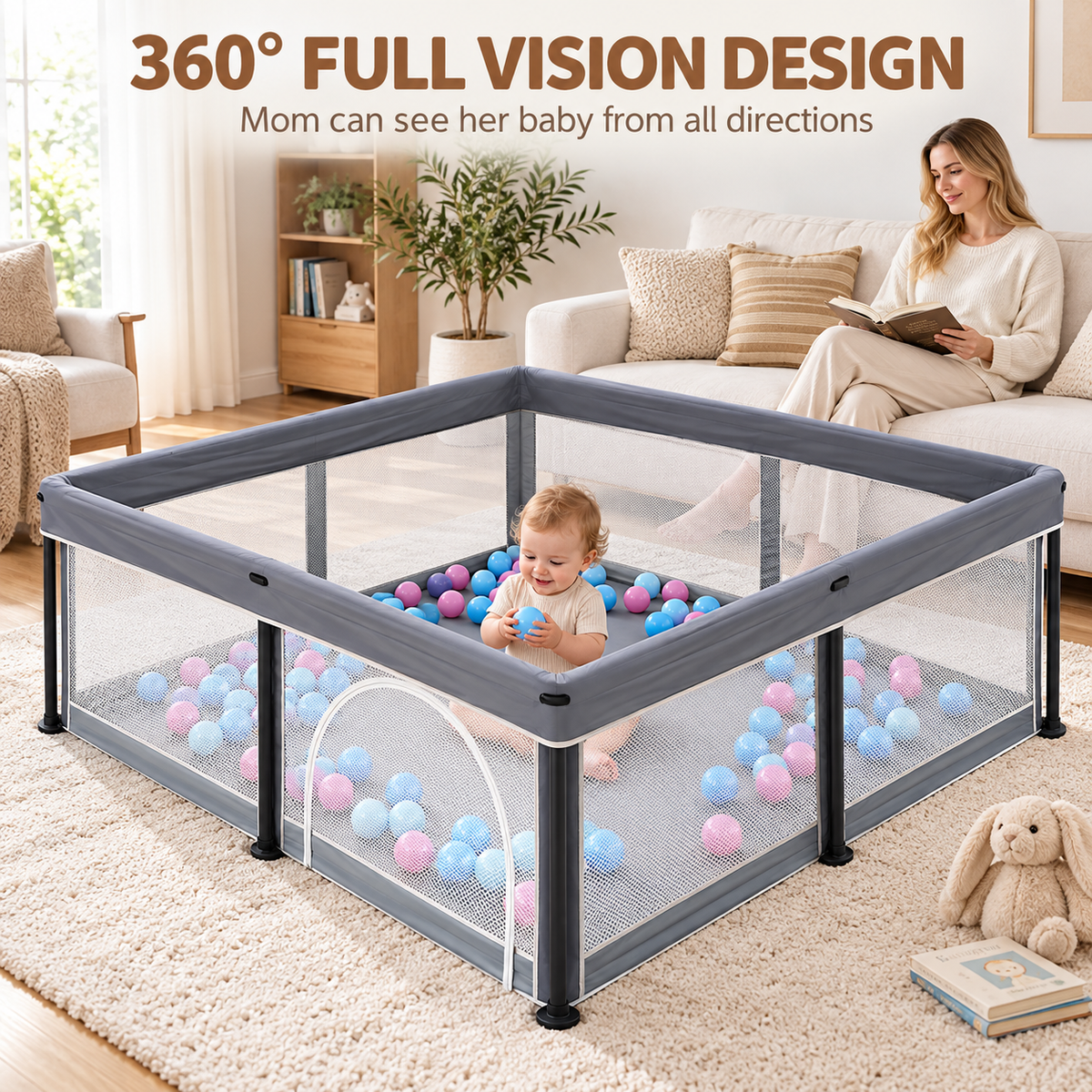 TidyMini™ Fold & Play Baby Playpen with Mesh Sides & Ball Pit