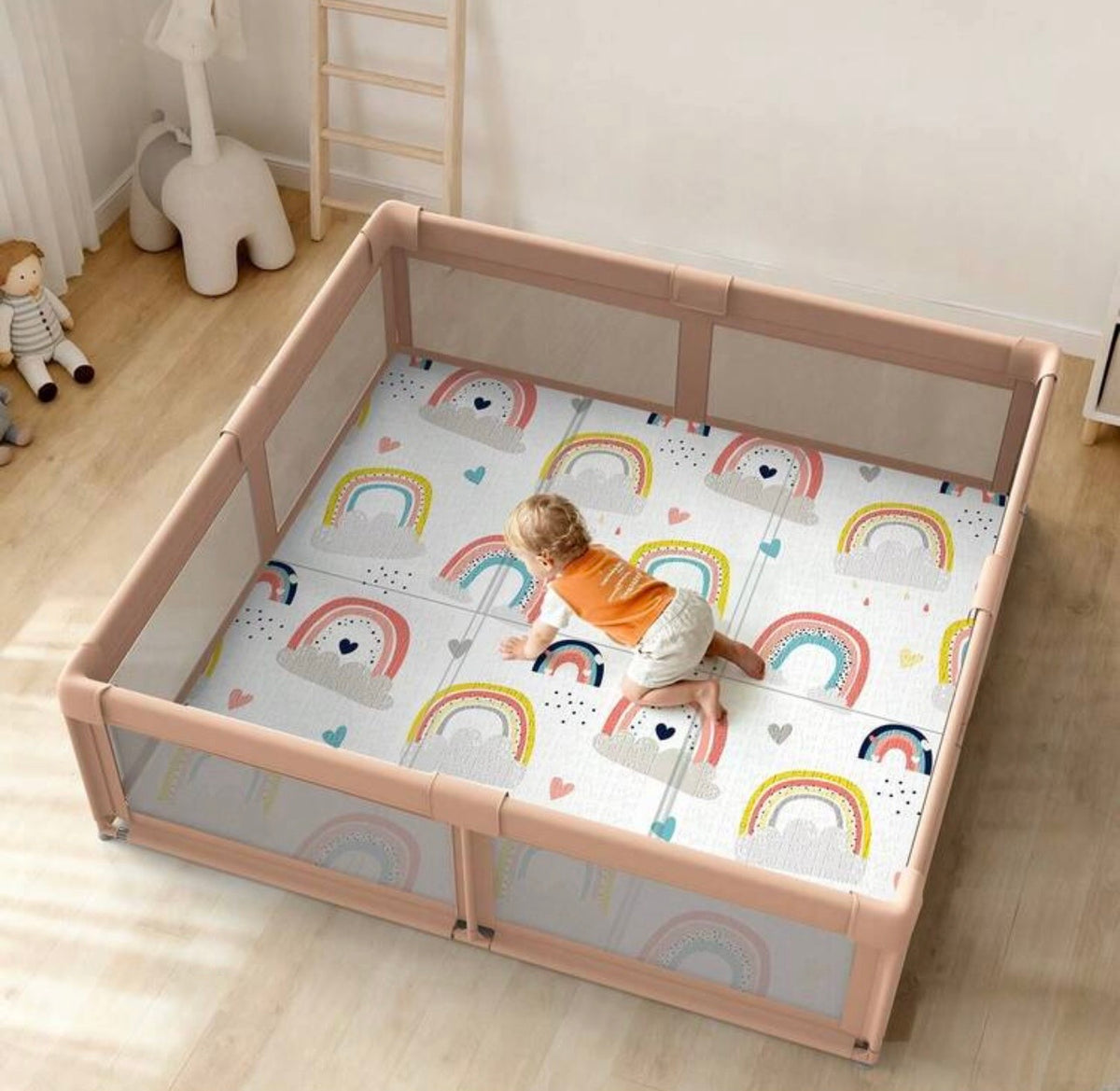 TidyMini™ CloudCrawl Double-Sided Foldable Baby Play Mat — Waterproof Cushioned XPE Crawling Mat, 79” × 71”
