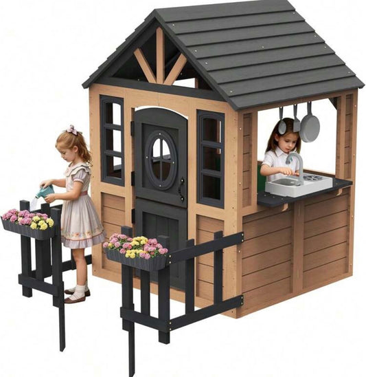 TidyMini Little Haven™ Backyard Playhouse with Pretend Kitchen